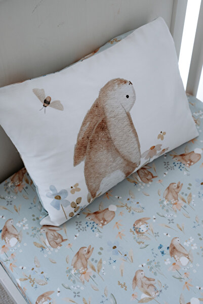 NOU Tavşanlı  Bebek Lastikli Çarşaf Seti (70X110+15) - Rabbit Garden