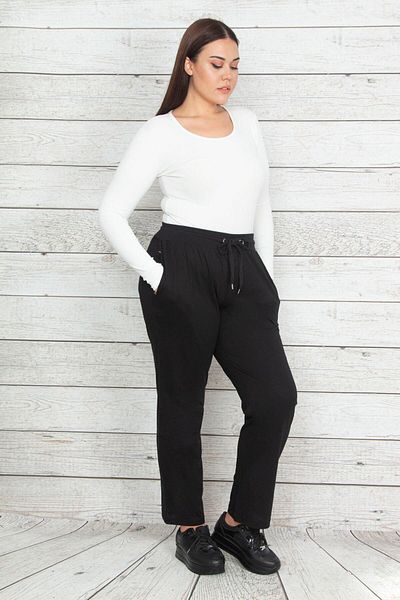 Şans Pantaloni de sport pentru femei de mărime mare, negri, cu buzunar cu talie elastică 65n20399