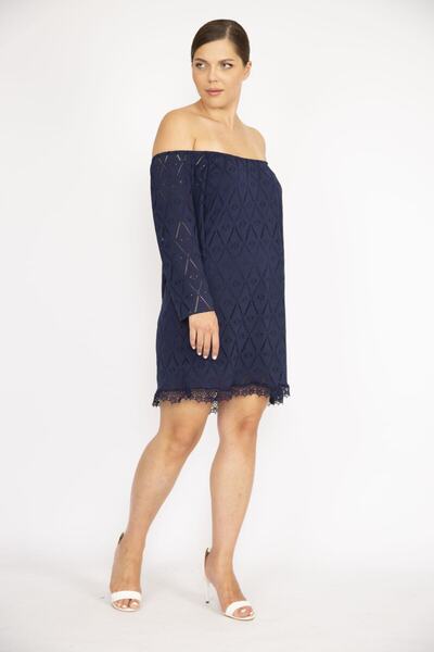 Şans Жіноча туніка великого розміру, темно-синя, з вирізом, еластичним коміром та підкладкою 65n36735