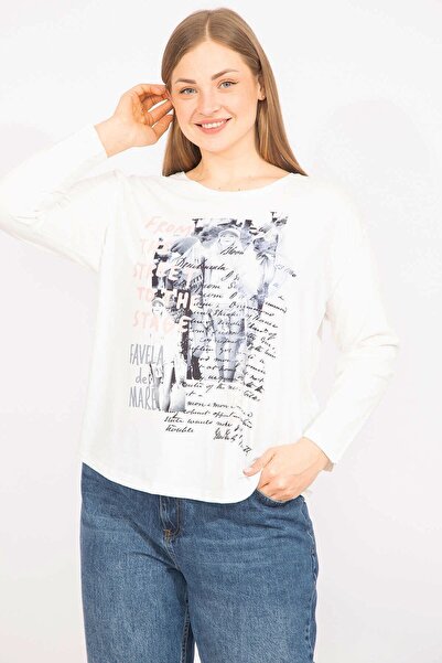 Şans Γυναικεία Μπλούζα Bone Plus Size Εμπρός εμπριμέ 65n35564