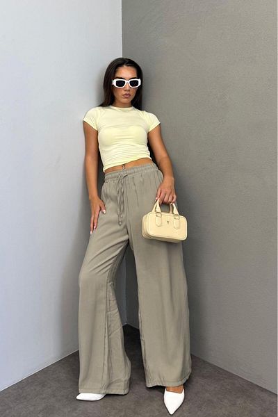 Madmext Pale Green Wide Leg Women's Trousers Mg1982