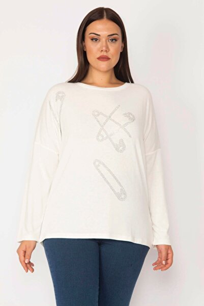 Şans Women's Large Size Bone Stone Detailed Tunic 65n28361