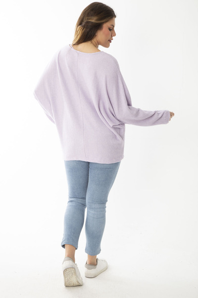 Şans Női nagyméretű, lila denevérujjú, öncsíkozott gyapjú viszkóz blúz 65N37007