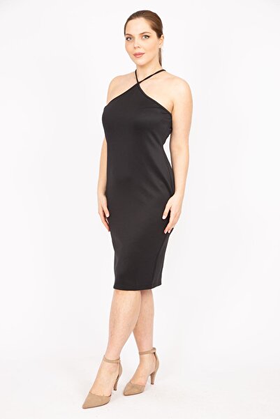 Şans Women's Black Plus Size Strappy Dress 65n35821