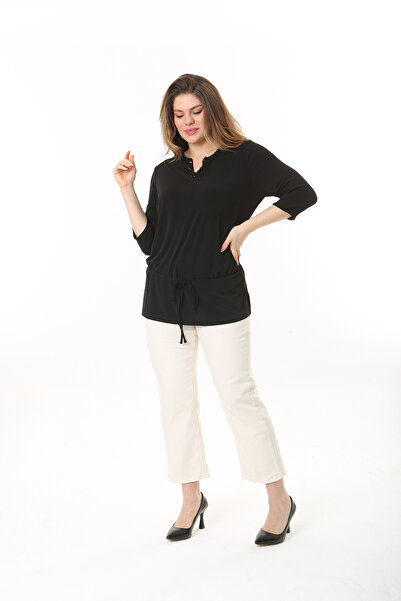 Şans Dámská velká tunika s černým límcem s detailním šněrováním vpředu 65N37537