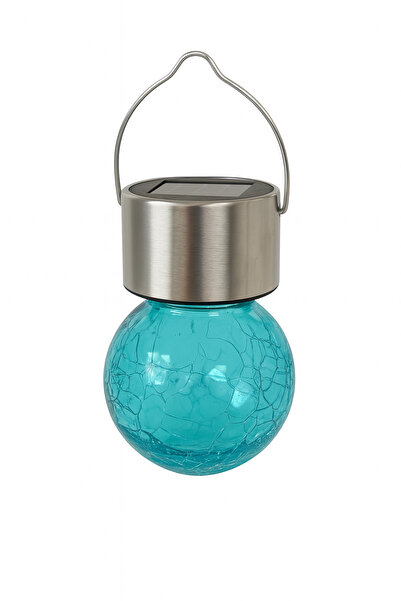kochler Small Güneş Enerjili Çatlak Cam Desenli Dekoratif Bahçe Lambası Mavi