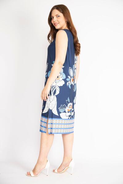 Şans Γυναικείο Αμάνικο φόρεμα Navy Blue Plus Size Πλαϊνό Σκίσιμο 65n36377