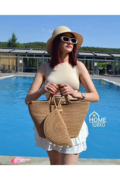 CARPELLA HOME Jute Women's Beach Bag - Zippered Summer Clutch Bag Casual Wallet Accessory