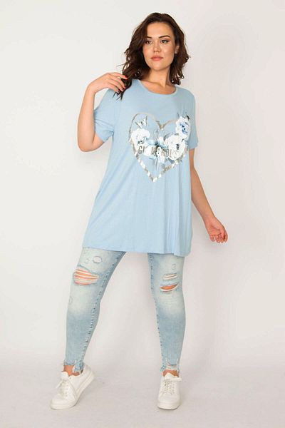 Şans Γυναικείο μεγάλο μέγεθος Baby Blue Lacquer Relaxed Cut Tunic λαιμόκοψης 65n33511