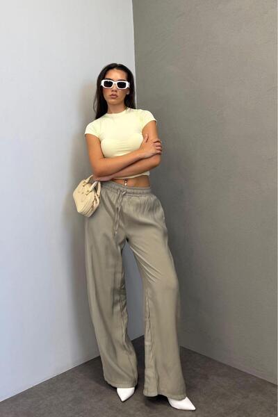 Madmext Soluk Yeşil Geniş Paça Kadın Pantolon MG1982