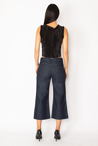 Şans Tekstil Women's Navy Blue Wide Leg Zipper Detailed Jeans 85n6238