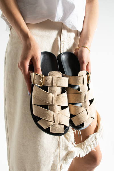 TexFoot Venusia kézzel készített kényelmes és stílusos velúr női papucs arany csat részlettel