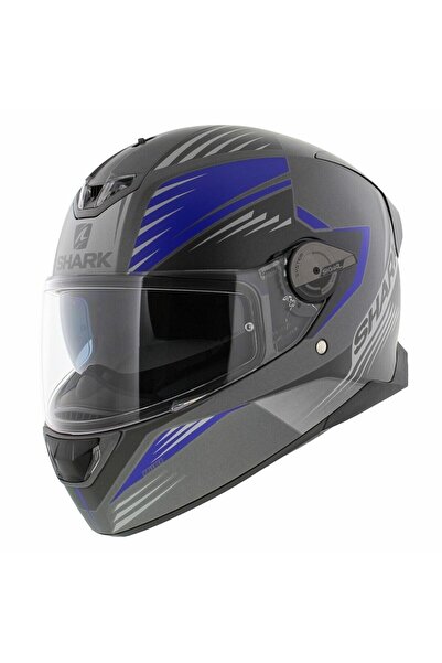 Shark Skwal 2 Hallder Mavi Gri Kapalı Kask M(LEDLİ)