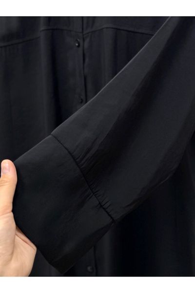 MİHRA STORE Nuboria Women's Hijab Summer Shirt Dress/Robe Modal Insert Cuff-Tn030 Black