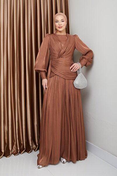 Olcay Βραδινό φόρεμα Hijab Crystal Chiffon με λεπτομέρεια βολάν και πιέτες TABA 1230