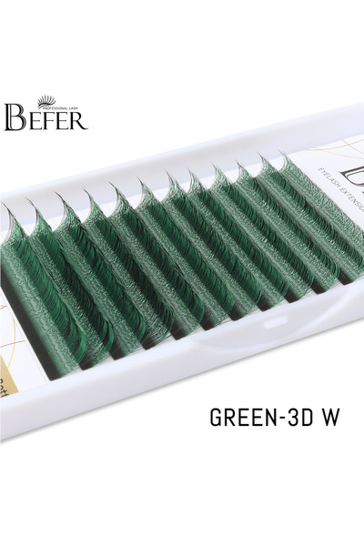 Choice مزيج 8-15 مم 0.07 مم D أخضر BEFER ملون ثلاثي الأبعاد على شكل حرف W رموش صناعية فاخرة منسوجة يدويًا D