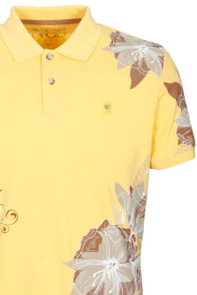 NCS Men's Polo Collar T-Shirt Yellow 100% Cotton Slim Fit Rib Sleeve Floral Pattern T-Shirt Jeans 1189