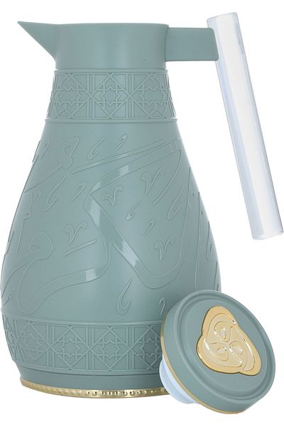 Alsaif Gallery Light Green Karam Thermos Set, Islamic Engraving, Acrylic Handle, Two Pieces
