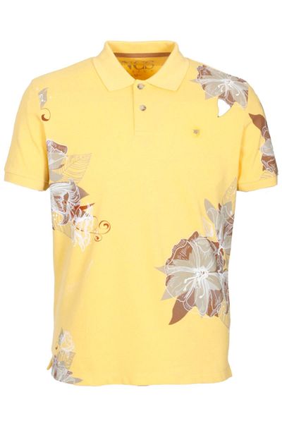 NCS Men's Polo Collar T-Shirt Yellow 100% Cotton Slim Fit Rib Sleeve Floral Pattern T-Shirt Jeans 1189
