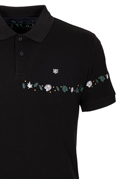 NCS Men's Polo Neck T-Shirt Black 100% Cotton Slim Fit Ribbed Sleeve Embroidered T-Shirt Jeans 1169