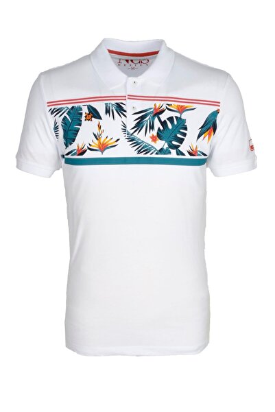 Ncs Jeans Erkek Polo Yaka Tişört Desenli Beyaz %100 Pamuk Slim Fit T-shirt 1179