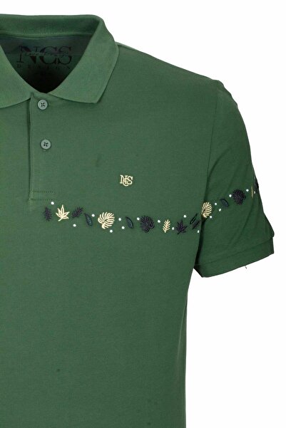 NCS Men's Polo Neck T-Shirt Dark Green 100% Cotton Slim Fit Ribbed Sleeve Embroidered T-Shirt Jeans 1169