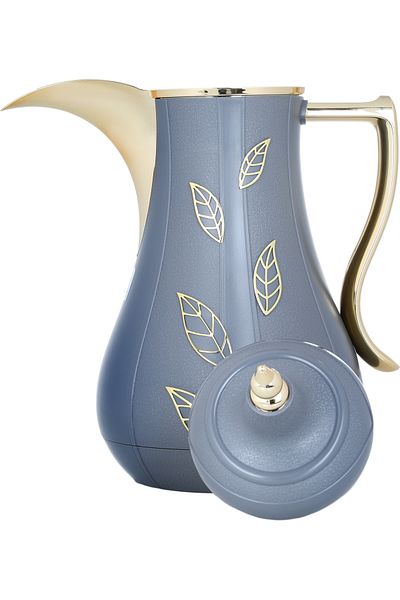 Alsaif Gallery Al Saif Gallery Salma Plastic Thermos Set, 1+1 Liter, Golden Pattern, 2 Pieces - Dark Gray
