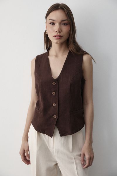 JASTE Women's Lined Button Detail Linen Vest