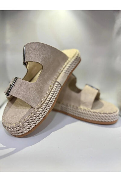 krm dünya ürünleri Krm Women's Double Buckle Stitched Suede-Beige I Light & Comfortable 2025 Year Summer Season Best Slippers