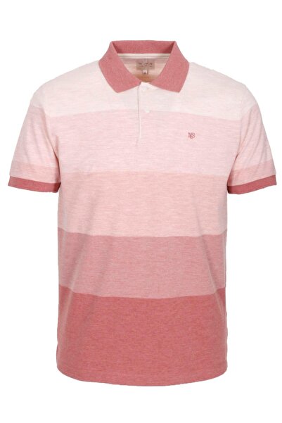NCS Erkek Polo Yaka Tişört Nar Çiçeği %100 Pamuk Slim Fit Ribanalı Kol Baskıl...