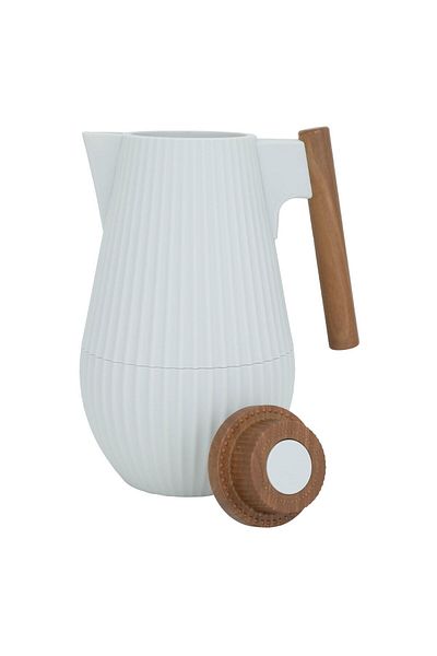 Alsaif Gallery Liar Matte Light Gray Thermos With Wooden Handle, 1 Litre