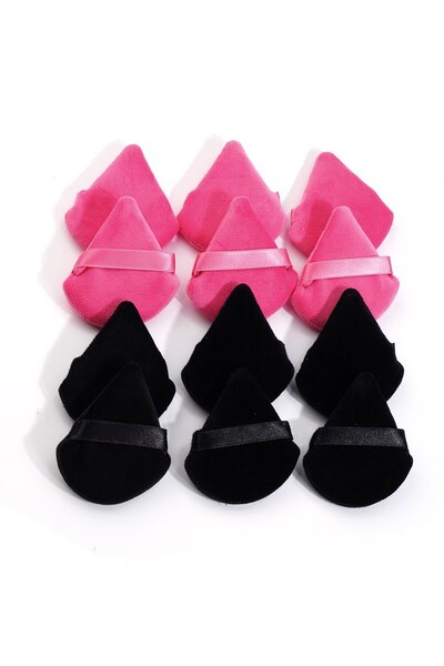 Choice1 12 قطعة من بودرة الوجه السوداء الفوشيا من مانج، 10/12 قطعة من بودرة الوجه المثلثة للاستخدام الجاف أو الرطب للبودرة السائبة أو مستحضرات التجميل السائلة