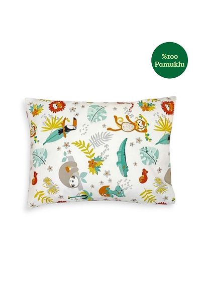 Bebek Özel Față de pernă 100% bumbac pentru copii 50x70 (1 buc) cu model alb Jungle Safari