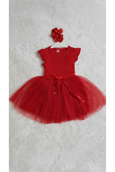 Retro Women Kız Çocuk Kırmızı Pamuklu Kısa Kol Özel Gün Doğum Günü Yılbaşı Abiye Hediye Günlük Prenses Elbise