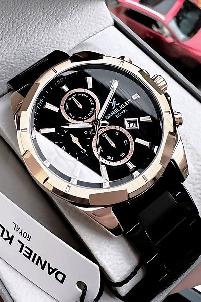 Daniel Klein Men's Black Wristwatch - 3 Atm Waterproof with Steel Band Gift Bracelet Dke2106C4