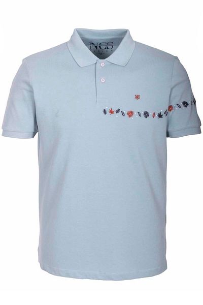 NCS Men's Polo Neck T-Shirt Blue 100% Cotton Slim Fit Ribbed Sleeve Embroidered T-Shirt Jeans 1169