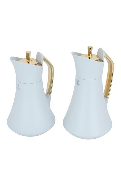 Alsaif Gallery Karma Pro Thermos Set, Light Gray And Gold, 2 Pieces