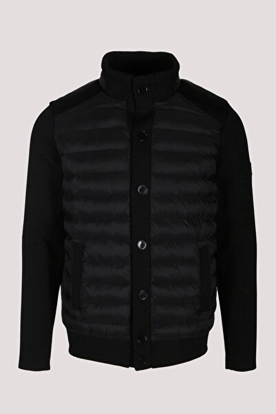 NCS Erkek Hırka Zırh Örme Siyah Düğmeli Dik Yaka Slim Fit İnce Astarlı Mevsimlik Cardigan JEANS 4518