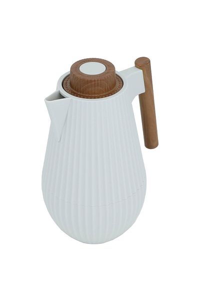 Alsaif Gallery Liar Matte Light Gray Thermos With Wooden Handle, 1 Litre