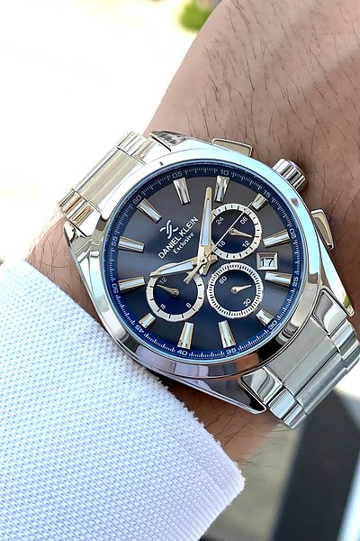 Daniel Klein 100% Original Silver Color Steel Band Navy Blue Dial Steel Men's Watch with Bracelet Gift