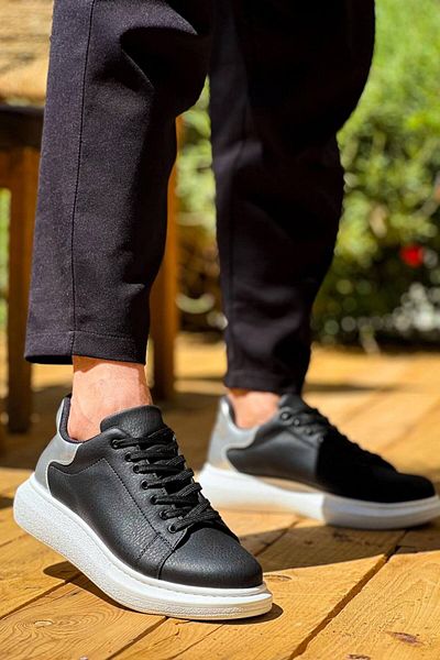 Kuback Kb-x500 Pantofi casual pentru bărbați, cu șireturi, cu talpă înaltă, negru argintiu