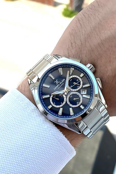 Daniel Klein 100% Original Silver Color Steel Band Navy Blue Dial Steel Men's Watch with Bracelet Gift