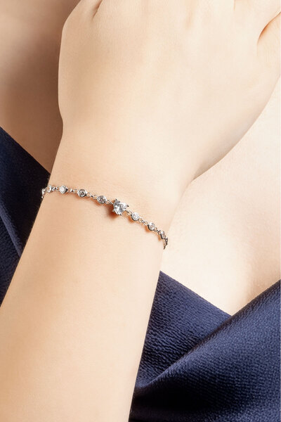 So CHIC... Aşk Yolu 18 Ayar Beyaz Altın Kaplama 19 Cm Gümüş Bileklik