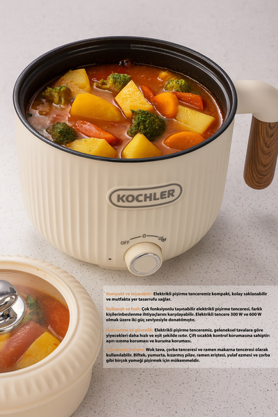 kochler Çok Amaçlı Elektrikli Tencere | 600W | 1.6L | Buharlı ve Yağda Pişirme Özellikli -Pilav Pişirme
