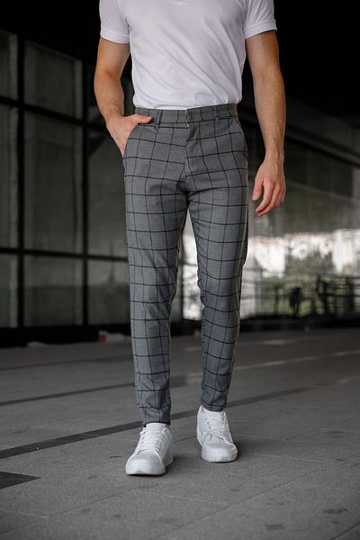 Ser Joven Men's Smoked Slim Fit Plaid Fabric Trousers