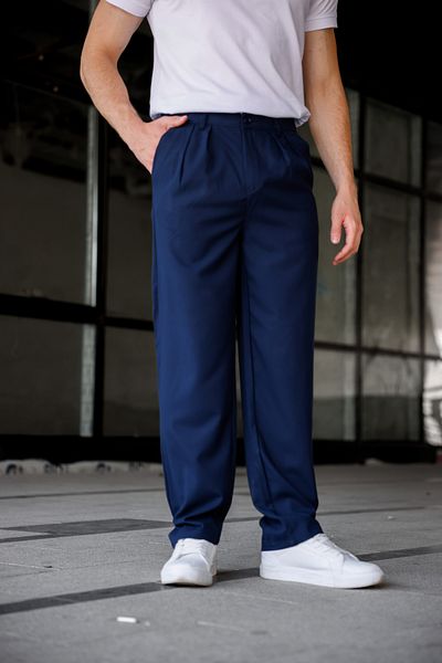 Ser Joven Men's Navy Blue Baggy Fit Pleated Fabric Pants