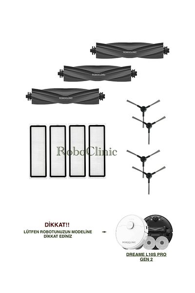 Roboclinic Dreame L10S Pro Gen 2 Robot Vacuum Cleaner Compatible Brush, Hepa Filter Set-11 Pieces