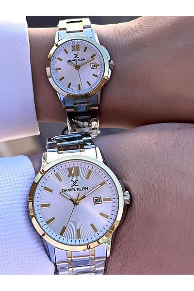 Daniel Klein Gold Silver 30 Mt Water Resistant Men- Women Steel Cord Couple Special Wrist Watch