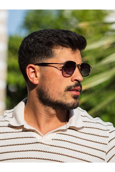 Angel Eyes Rectangle Metal Gold Black Frame Black Handle Black Gradient Glass Unisex Sunglasses
