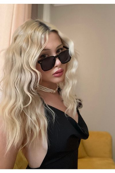 Angel Eyes Black Square Framed - Gold Detailed Glass Sunglasses UV400 Protected